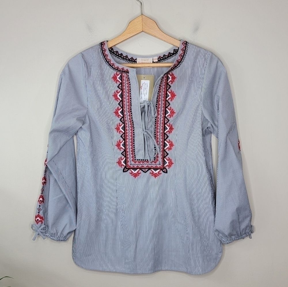 NWT Rungolee | Navyym Red White Striped Georgina Embroidered Top Size XS